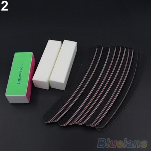 13 stuks/set nagelkunst schuurvijlen bufferblok acryl uv gel manicure gereedschap nagelvijl polijsten slijpen pedicure gereedschap kits: Zwarte gebogen nagelvijl