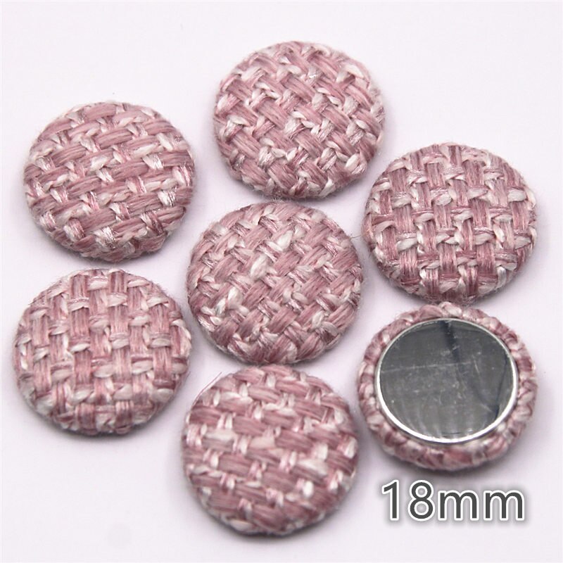 30 stk 18mm tweed plaid stof betrukket flere farver runde flackback knapper hjem have håndværk cabochon scrapbog: Lyserød 30 stk
