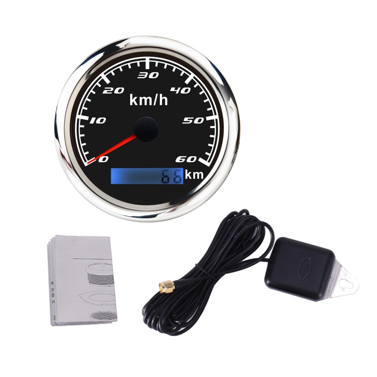 85mm gps speedometer digital måler 30 60 120 200 kmh kilometerteller til marinebåtbil atv lastebil rød bakgrunnsbelysning med gps antenne: 0-60 kmh 002