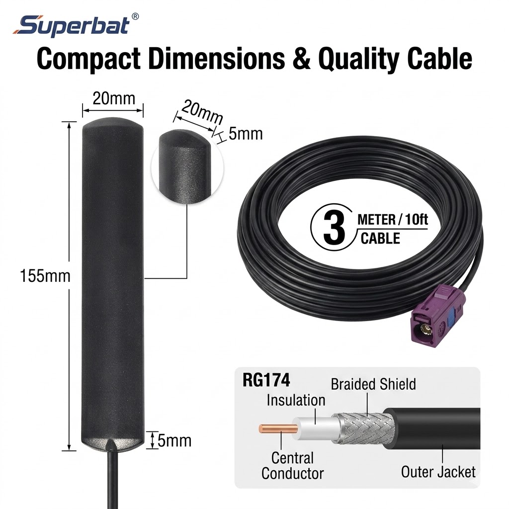Superbat 2dbi 824-960Mhz 1710-1990Mhz GSM/UMTS/HSPA/CDMA Antena Fakra D Jack Conector RG174 3M Cabo