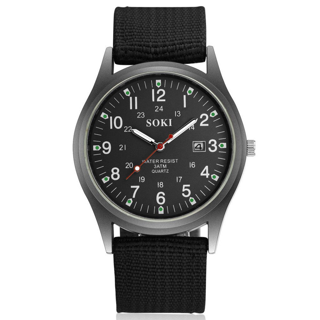 Kalender Horloge Voor Mannen Geweven Nylon Riem Horloges Mannen Quartz Horloge Relogio Masculino: Black