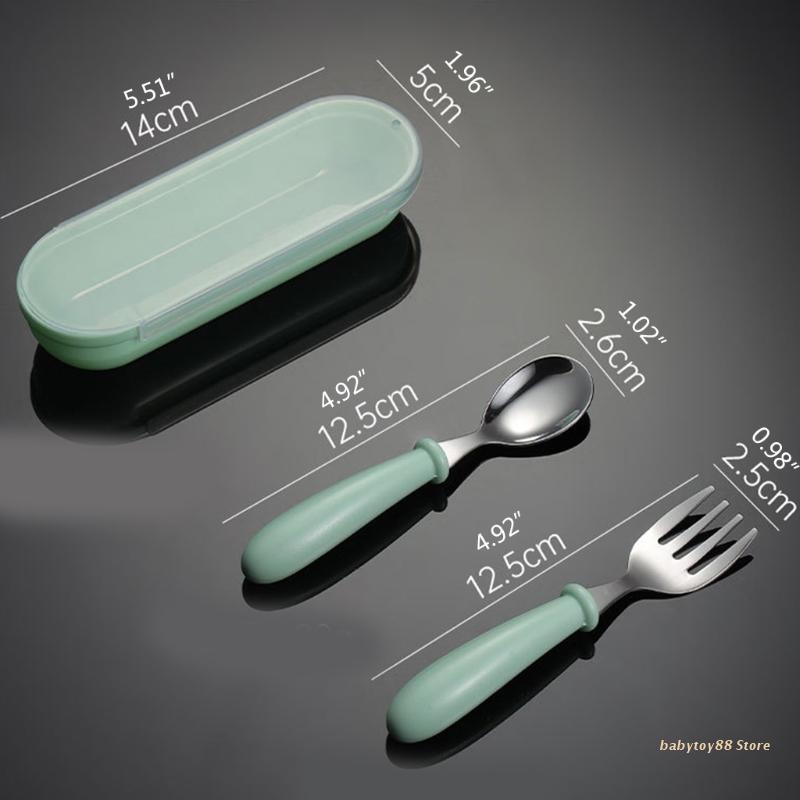 Y4UD 6pcs Toddler Stainless Steel Untensils Set Children Safe Flatware Food Feeding Fork Spoon Cutlery with Travel Case