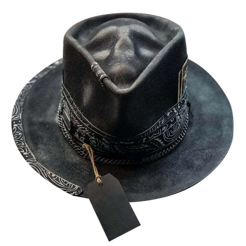 Black Gothic Cowboy Hat Unique Headwear Halloween Party Accessory Skull Cowboy Hat Headwear Festival Cowboy Caps for Motorcycles: Default Title