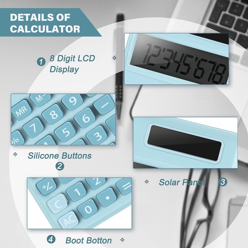 3Pcs Mini Rekenmachine Zakformaat Calculator Elektrische Digitale Desktop Rekenmachine Met 8-Cijferig Lcd Display