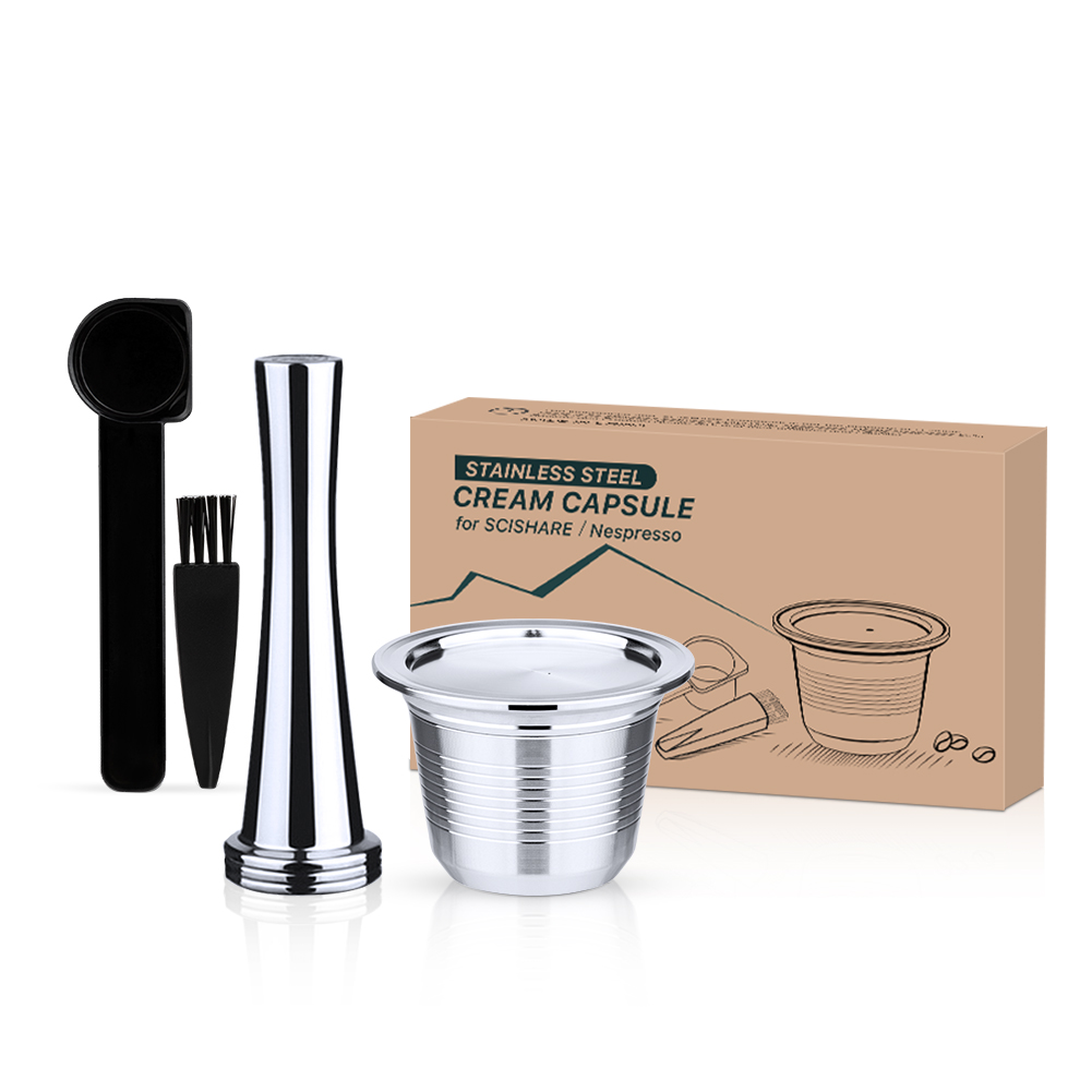 Espresso Capsulas De Cafe Recargables for Nespresso Stainless Steel Square Hole Refillable Capsule for Scishare Reusable Pods: 1capsules 1 tamper