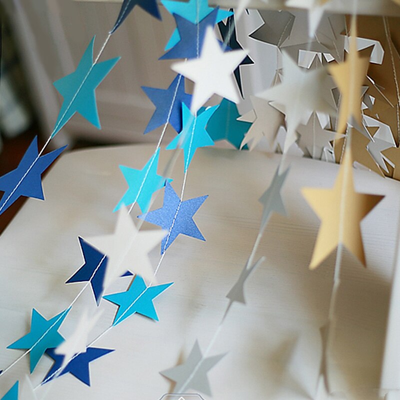 Cortina colgante de papel con forma de estrella de cinco puntas para puerta, decoración de nacimiento, cadena pequeña, flor de tiro, estrellas colgantes de boda