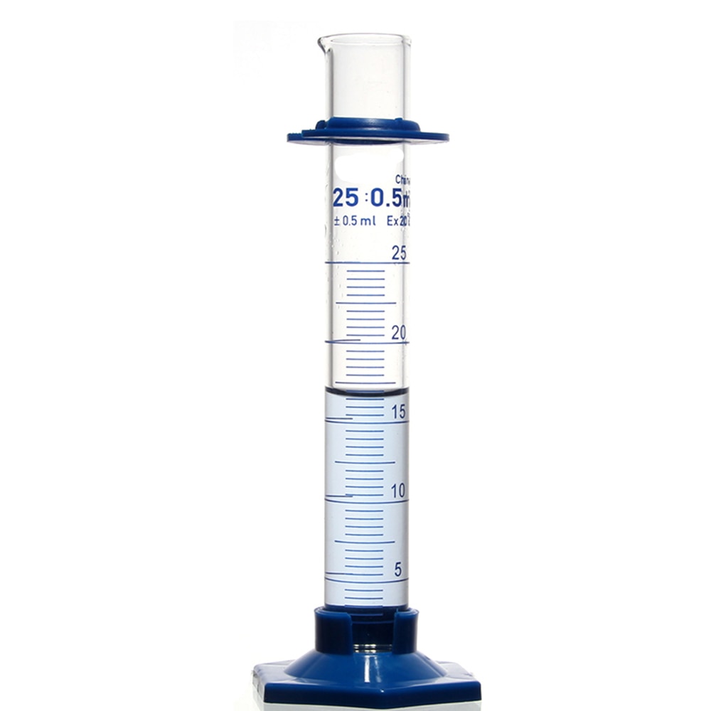 25mL Measuring Cylinder with Spout and Graduation with Plastic Heagon Base Laboratory Chemistry Equipment