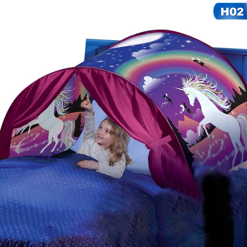 Bed Foldable Starry Sky Dream Tent With Light Storage Pocket Children Sleeping Foldable Mattress Tent Tent