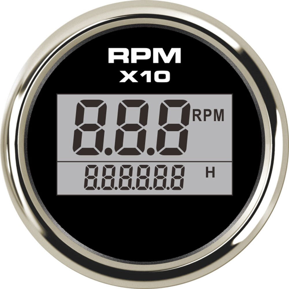 8 färg 52mm digital varvräknare för utombordare motorcykel marin bil lastbil båt varvräknare timmätare vattentät 0-9990 rpm: Silver svart
