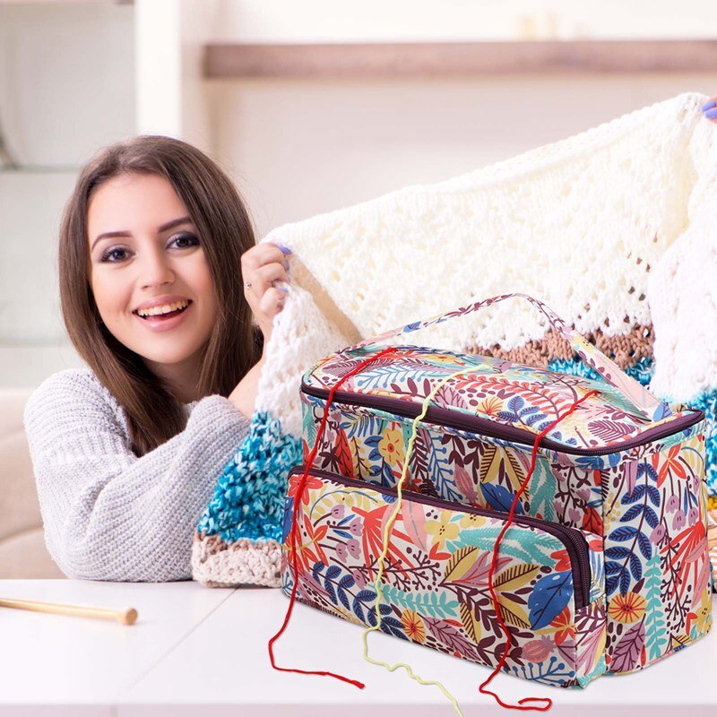 Lavievert Embroidery Project Bag With Multiple Pockets - Large Storage For Crochet, Knitting Supplies - View #3