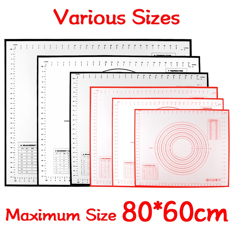 Oversize 80/70/60Cm Siliconen Bakken Mat Rolling Kneden Pad Pastry Gereedschap Crepes Pizza Deeg Non-stok Siliconen Mat Voor Keuken