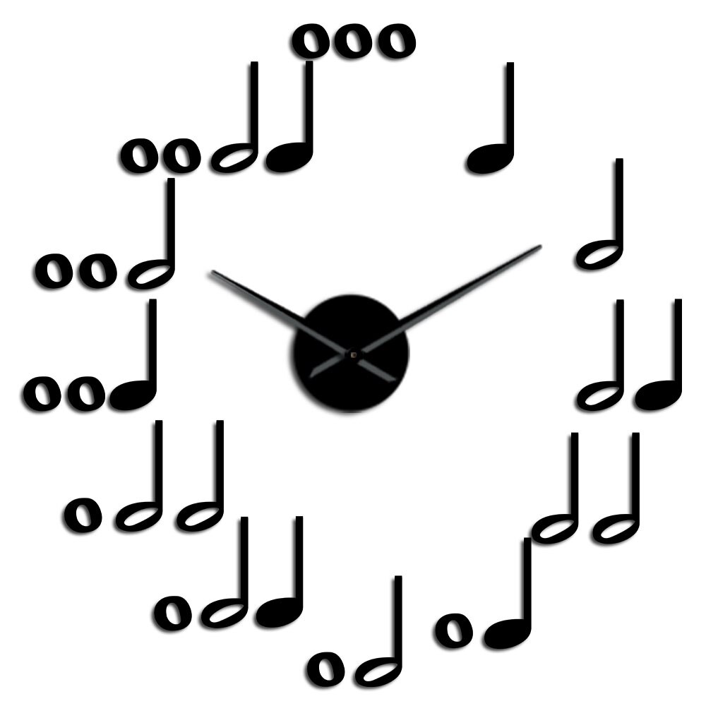 DIY Music Notes Wall Art Decorative Large Wall Clock Frameless Silent Wall Watch Music Studio Room Wall Decor Musician: Black / 37 Inch