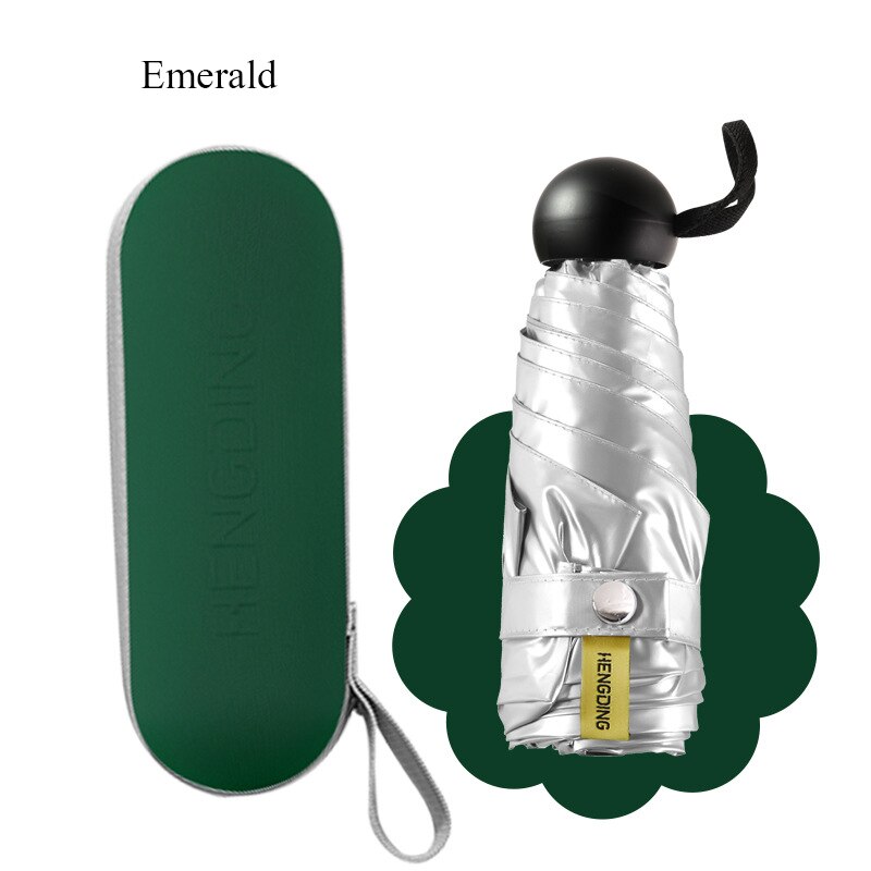 Mini sombrilla plegable para mujer, protección solar Anti-UV UPF50 + paraguas de bolsillo con pegamento de titanio plata: Emerald