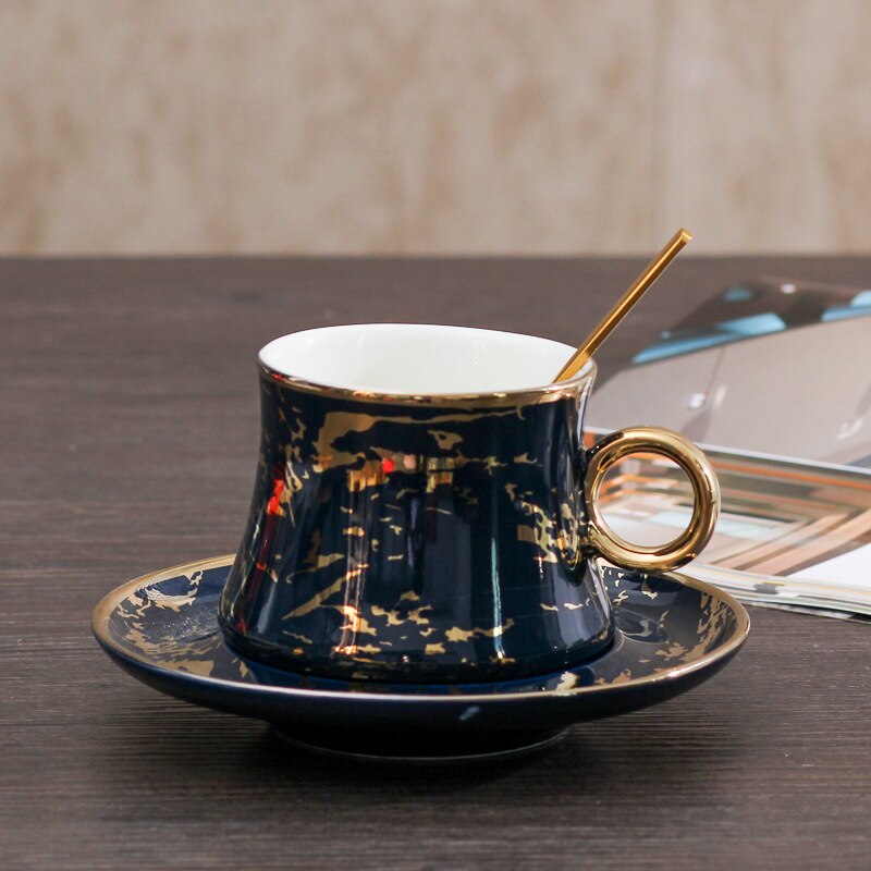 Juego de Taza de Café de Cerámica real verde y platillo, taza creativa de lujo moderna y sólida, tazas de té turcas para la tarde, , Vasos: style 5