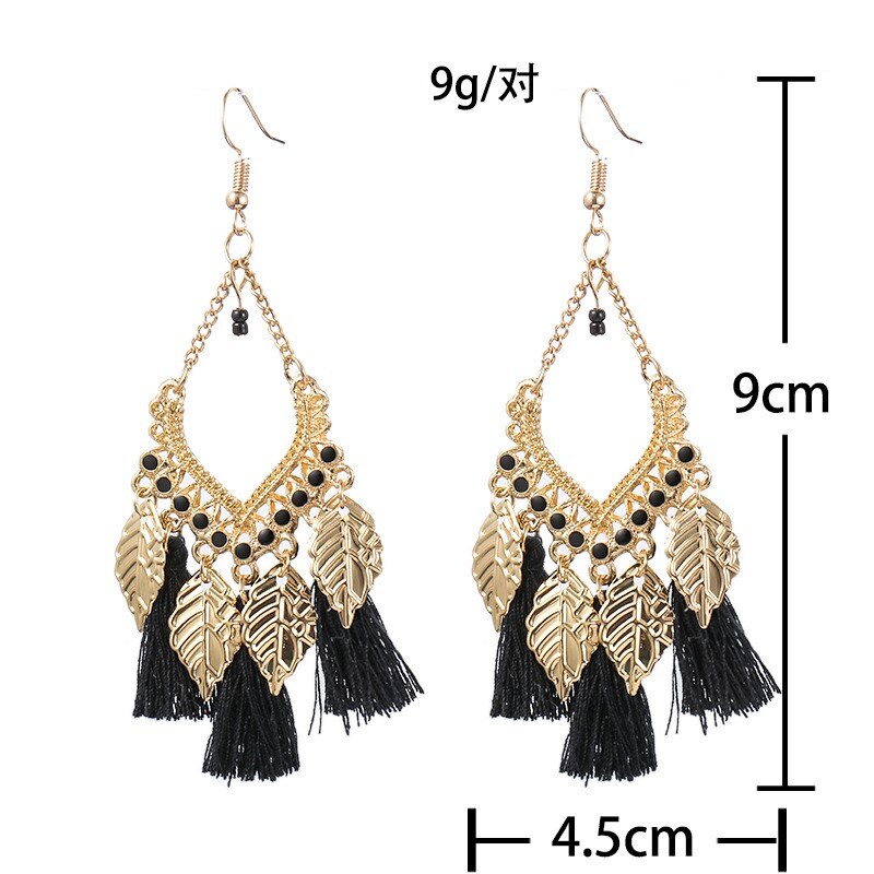 Women Earrings Trend Bohemian Gold Color Alloy Leaf Tassel Dangle Earrings Korean Jewelry