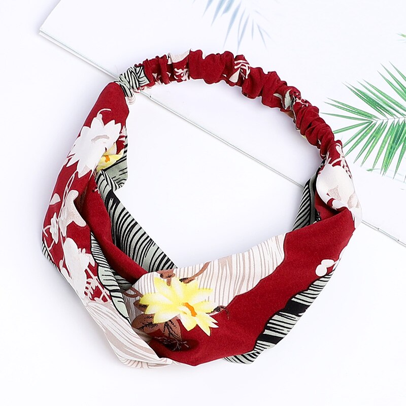1pc vrouwen eenvoudige bloemen en bomen bos brede haarband doek knopen bladeren haarbanden kersen haar ring hoofdband voor meisje: 4