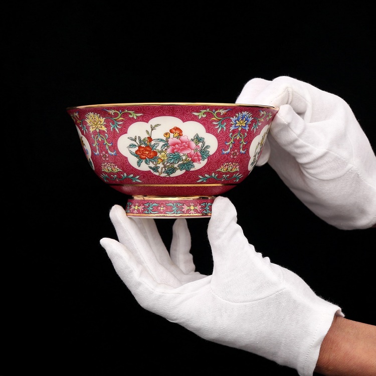 Qing Dynasty Qianlong Year Mark Bowl Pastel Color Flower Painting Gold Flower Pattern Bowl Antique Porcelain Collection