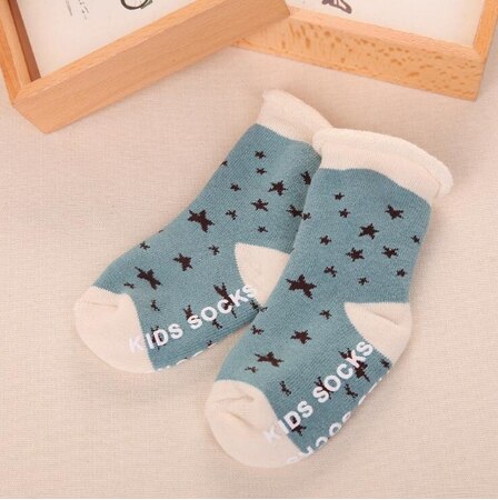 Newborn Star Pattern Cotton Winter Autumn Baby Girls Boys Kids Non Slip Socks Infant Terry Warm Slippers Animals Star Children: Blue / M 2-4 years old