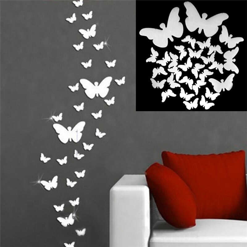 12Pcs 3D Spiegels Vlinder Stickers Decoratie Muurstickers Sticker Voor Slaapkamer Woonkamer Bruiloft Decor Home Deco Muur Papier