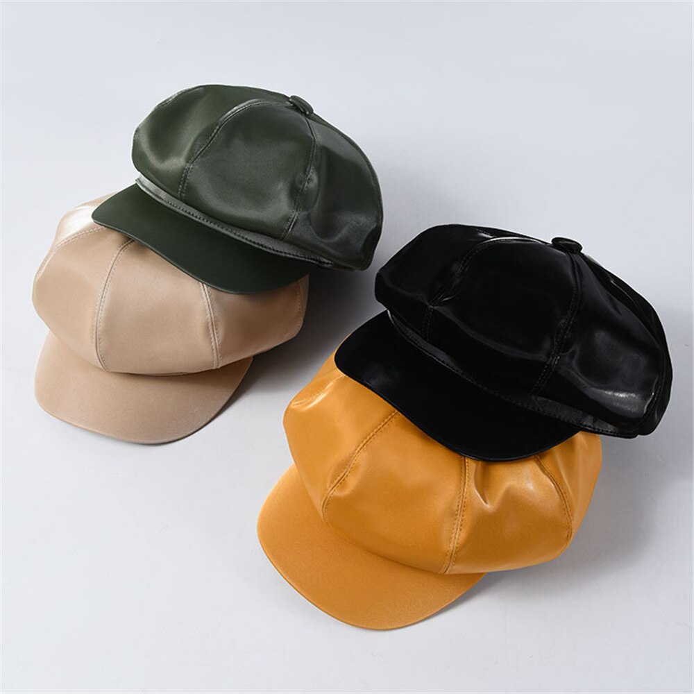 Gorro octogonal de cuero BUTTERMERE, Boina de hiedra plana sólida para mujer, gorra amarilla Newsboy , nuevos sombreros de invierno Vintage para mujer Duckbill
