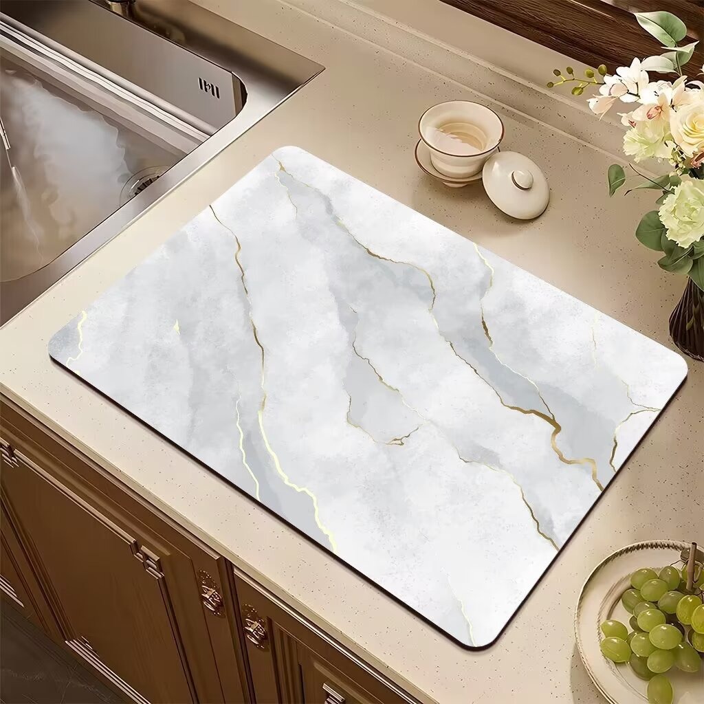 Moderne Marmor-Abtropfmatte, Kieselalgen-Schlammteppich für Küche, Badezimmer, rutschfeste Unterlage, Super saugfähige Abtropfpads für Zuhause, Couchtisch-Dekoration: 40x120 cm / Grün