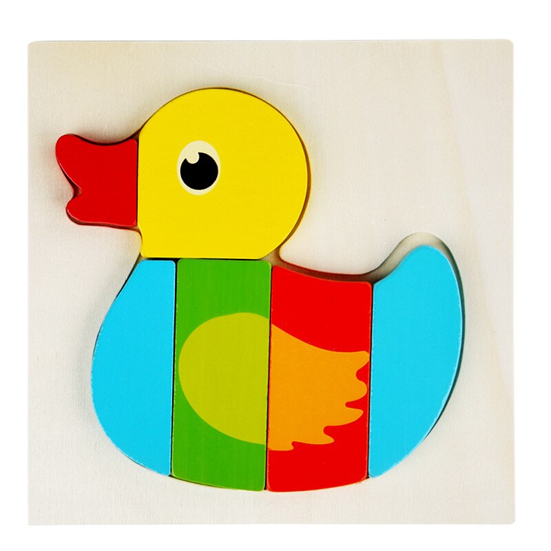 Baby Toys Wooden 3D Puzzle Cartoon Animal Intelligence Kids Early Educational Brain Teaser Children Learning Jigsaw Toys: Duck