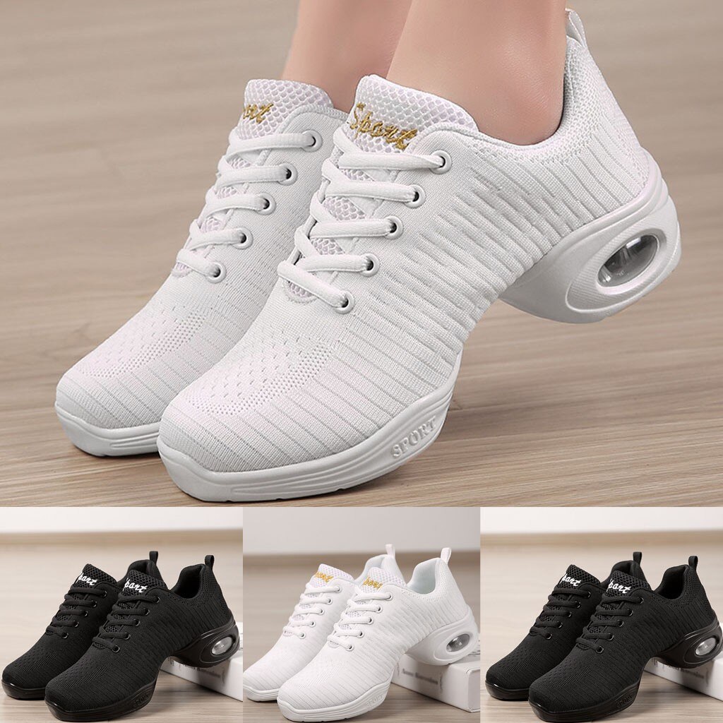 Mjuk yttersula kvinnas andetag jazz hip hop skor sportfunktion dans sneakers vita svarta tjejer moderna dansskor träning sh #g4
