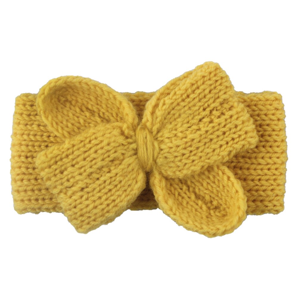 Strikket sløjfe baby pandebånd børn baby sløjfer turban pandebånd vinter varme børn spædbørn hårbånd haarbånd baby hår tilbehør: Gul