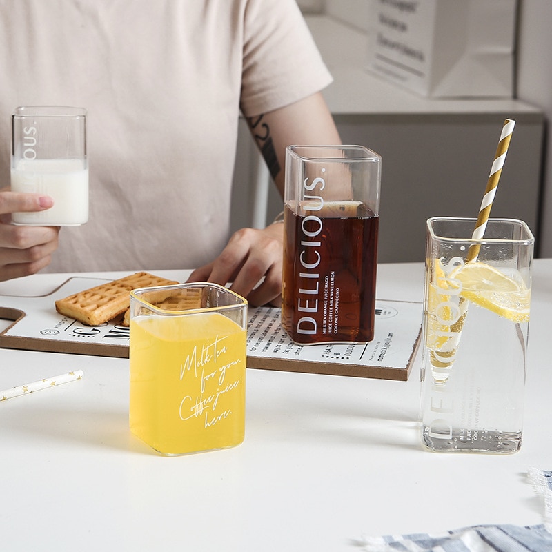 Copo de café da manhã das crianças copo de leite cristal quadrado resistente a alta temperatura transparente simples copo de vidro do agregado familiar bebidas ferramenta