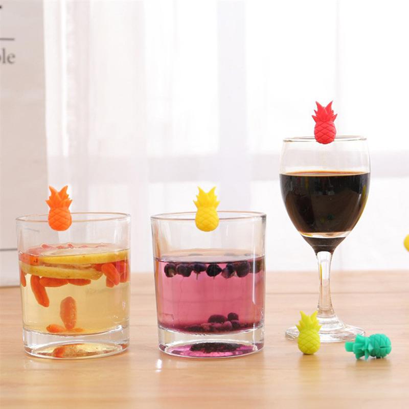 Rotulador de silicona para copa de vino tinto, marcadores creativos de piña para bebidas, dijes para copas de vidrio (Color aleatorio), 12 Uds.