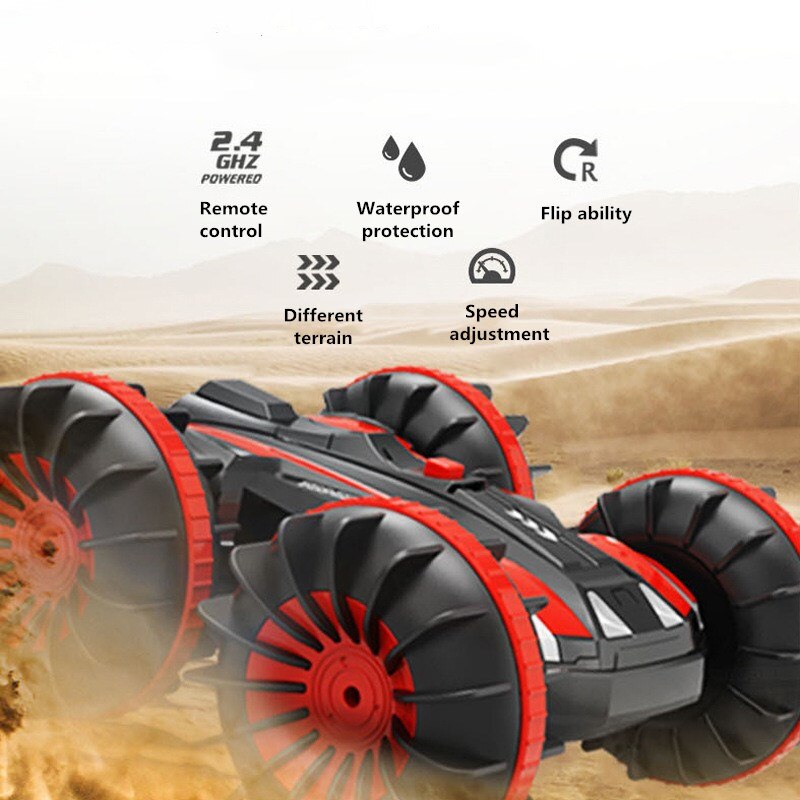 360 rotating rc cars , 2,4g remote control stunt cars, 2 -sided waterproof cars that drive on water and land, amphibious electric rc toys