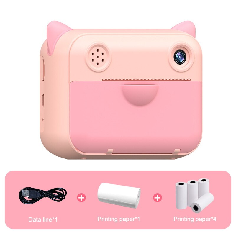 Children Camera Instant Print Camera For Kids 1080P Digital Cameras With Photo Paper Child Toys Camera Birthday for Kids: Pink 5 Rolls Paper / With 32GB SD Card