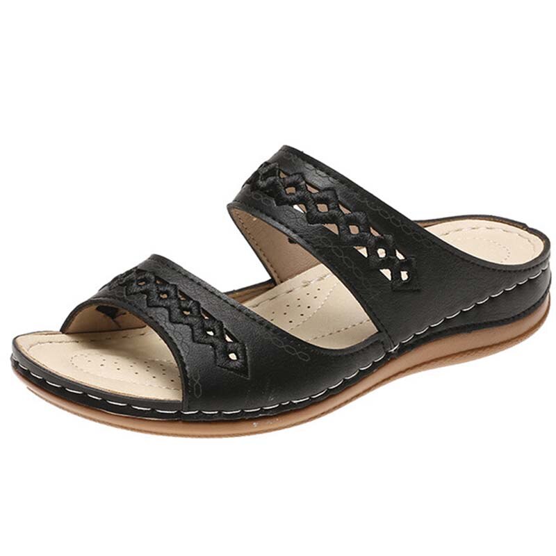 Sandales plates rétro pour femmes, chaussures de plage,: Black / 41