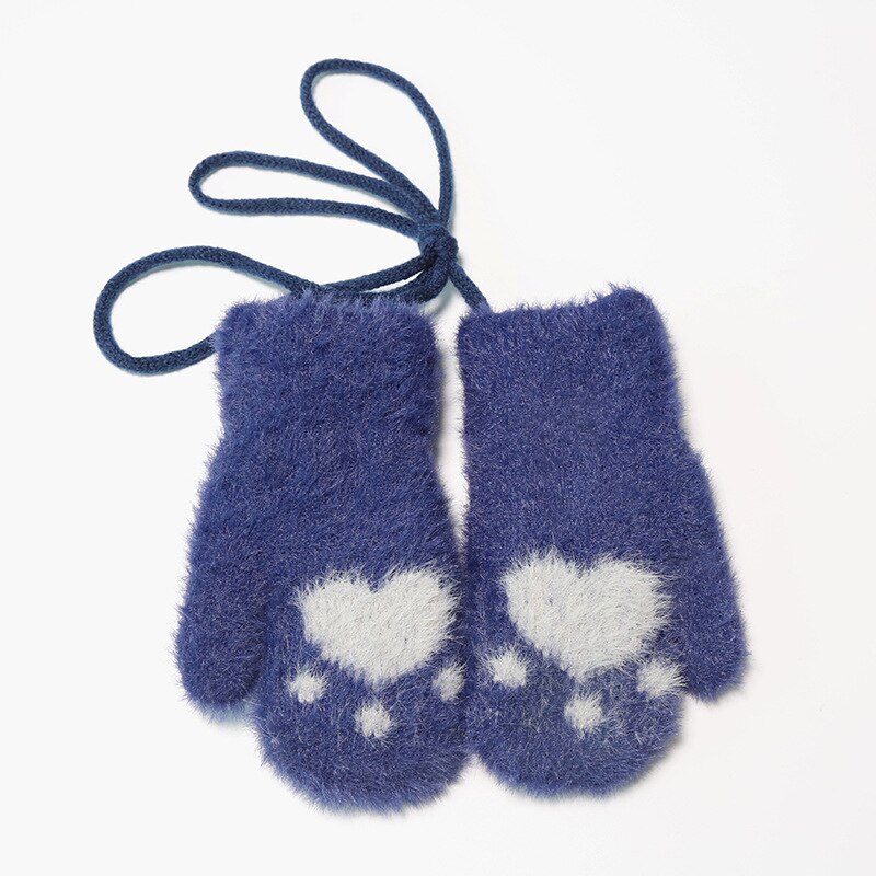Warmom Karikatur Nette Hand-gedruckt Gestrickte Warme Handschuhe für Jungen Mädchen Gestrickte Wolle Neckholder Handschuhe freundlicher Handschuhe Winter warm: Marine