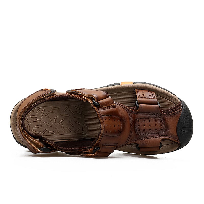 Confortable En Cuir Véritable Sandales Hommes Classique Doux Sandales Massage Respirant hommes Sandales Grande Taille 38 ~ 45