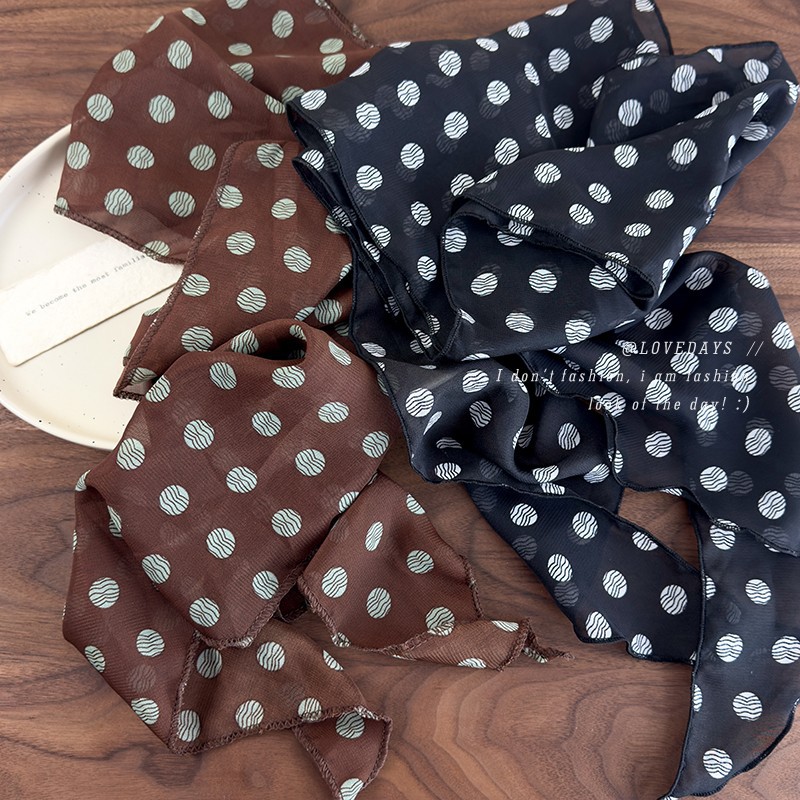 Lenço de seda de bolinhas marrom impresso high-end versátil acessórios pescoço feminino novo bandana amarrado cabelo longo