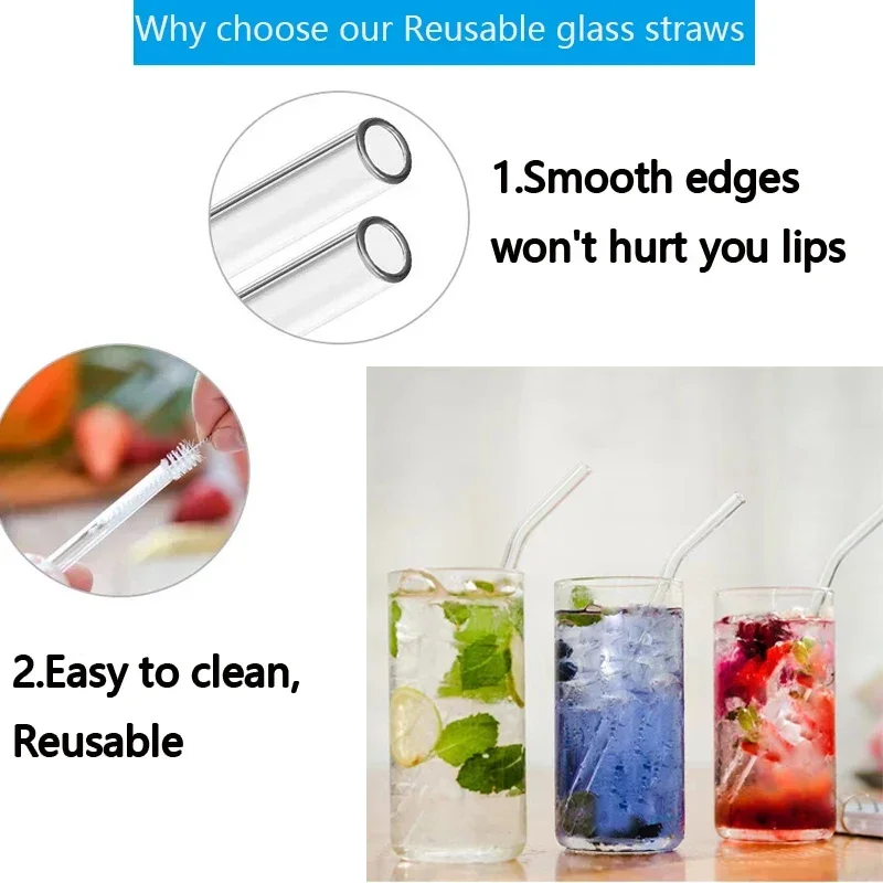 Paille en verre pour Smoothie réutilisable, pailles à boire transparentes pour Smoothie, Milkshakes, paille à boissons , 1 à 10 pièces