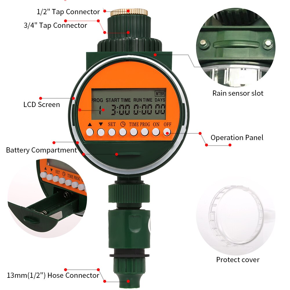 Automatisk trädgårdsvatten timer ledd display intelligent bevattningstimer bevattningskontroll med regnsensor trädgårdstillbehör