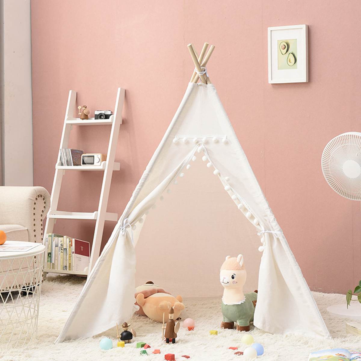 1.35M-1.8M Baby Tents Teepee Triangle Tent Kids Playhouse Cotton Canvas Pretend Play Tent Decoration Game House Boy Girls