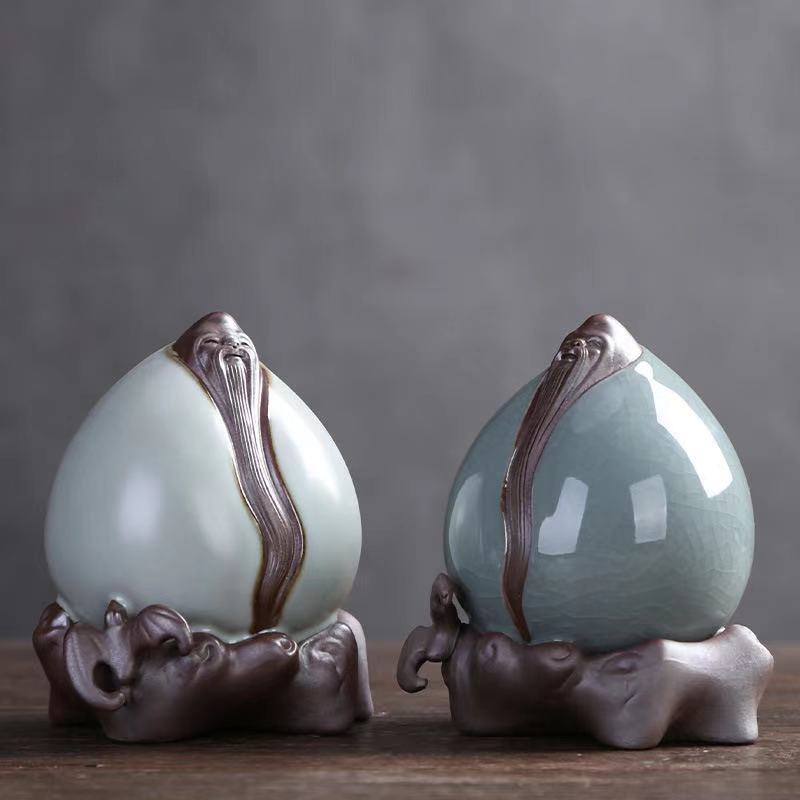 Ceramic Longevity Peach Tea Pet Ornament Gao Kiln Ruyao Big Longevity Male Tea Pet