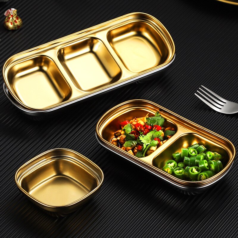 304 Stainless Steel Small Sauce Dish Kitchen Sushi Vinegar Soy Sauce Plate Gold Silver Divided Small Seasoning Dish