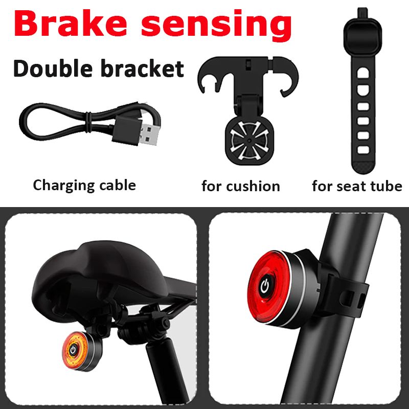 BUCKLOS-luz trasera de freno inteligente para bicicleta, lámpara trasera de bicicleta de alto brillo, carga USB, luz trasera de advertencia impermeable LED: YELLOW