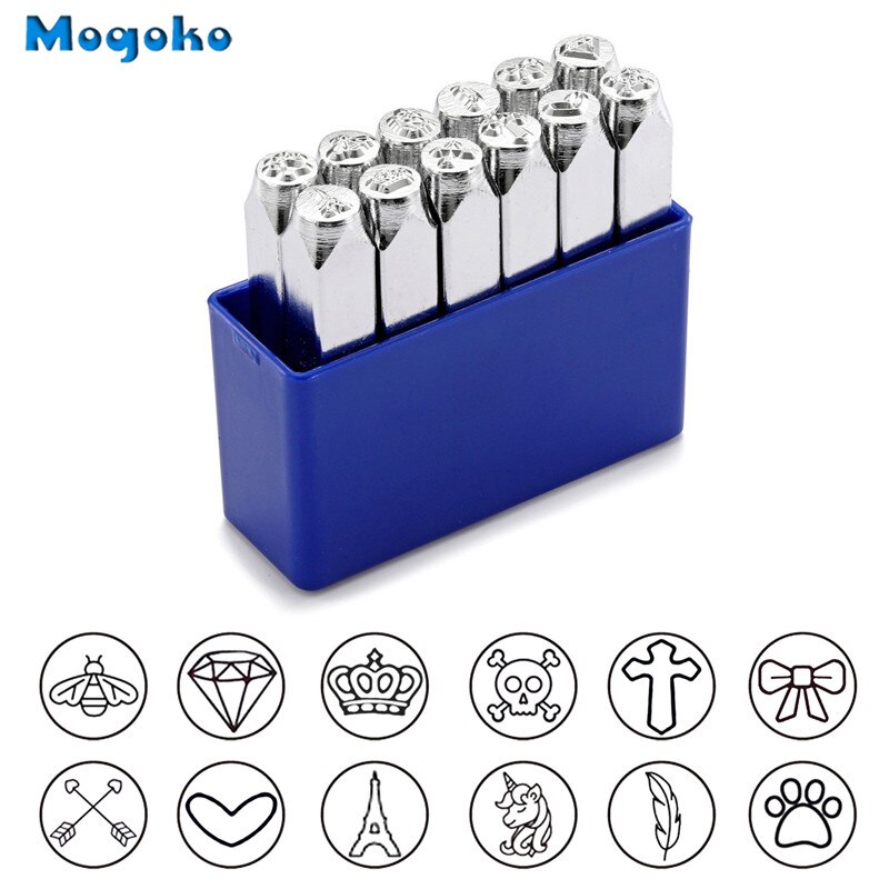 Mogoko 6mm Metal Stamp Punch Tool Aluminium Leather Unique Marking Symbol Punching Stamps Tools Craft for Stamping 12 Patterns: Set 1