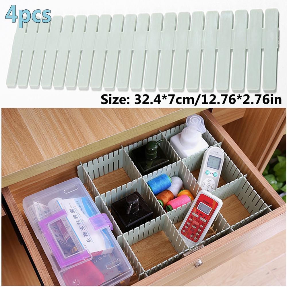 DIY Drawer Divider Adjustable Storage Shelves Grid Partition Board Household Storage Organizer Partition Board Space-saving Tool: 4Pcs Green