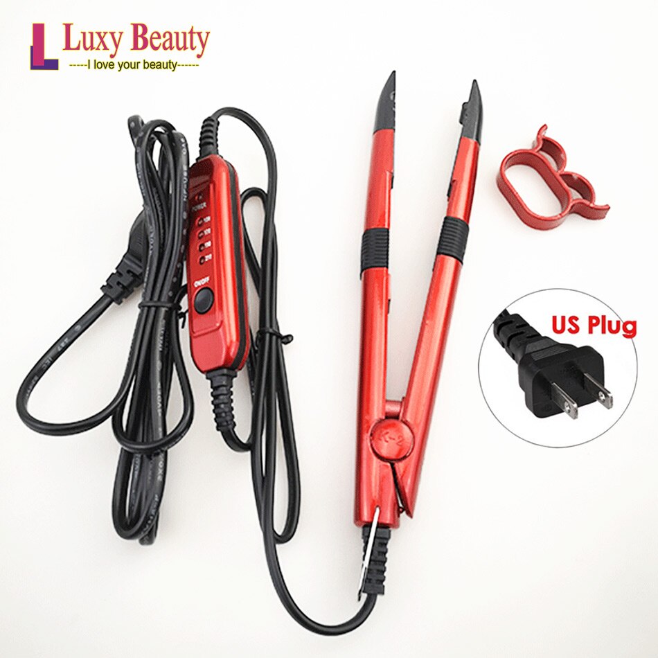 Keratin bonding salon tool fusions hair extension tools justerbar temperatur eu + uk + us plug keratin heat iron wand 1pc: Oss røde