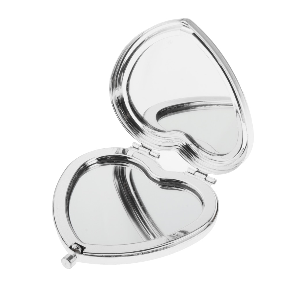 Two Sided Heart shaped Compact Mirror With Metal Frame, 2x Magnification and 1x True View Make Up Mirror