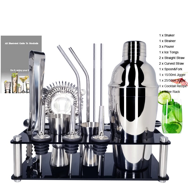 Set de coctelera Boston Snow para barman, utensilios de acero inoxidable para Bar con soporte de vino, receta de cóctel, 1-15 Uds./Se