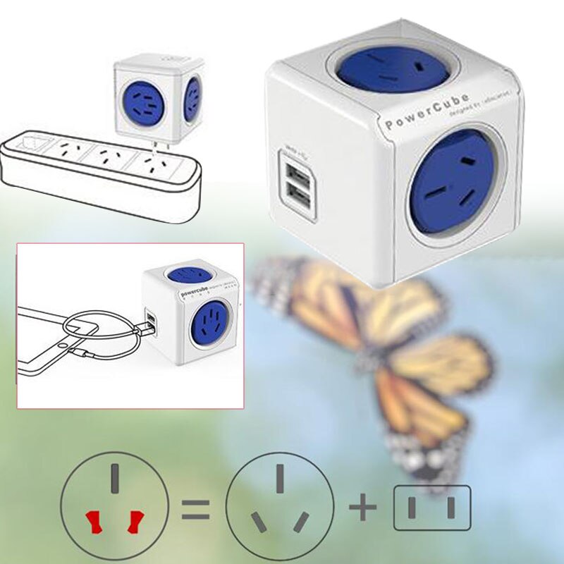 Smart Creation Power Cube Socket USB Ports Switched Socket Expandable Blue