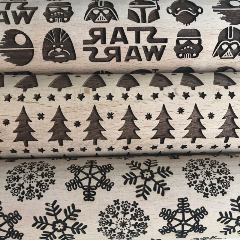 Embossing Rolling Pin Baking Cookies Noodle Biscuit Fondant Cake Dough Engraved Roller Reindeer Snowflake Kitchen Tools