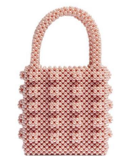 Crystal Evening Bag - Woven Bead Handbag - Soft Tote Bag - Two Handles - SATSEED: Pink / S